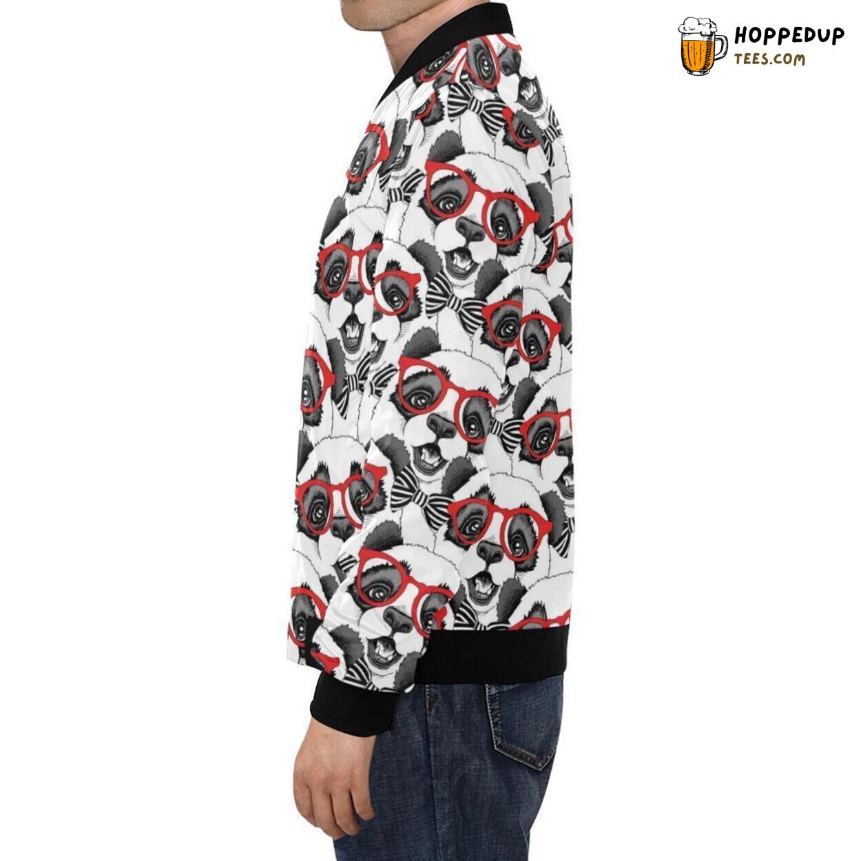 Red Glasses Panda Pattern Print Men’s Bomber Jacket Unique Design