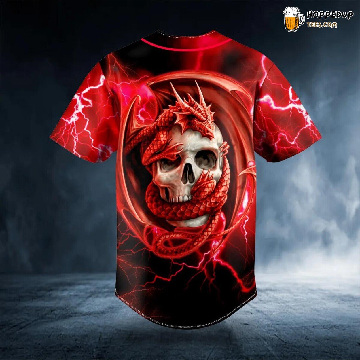 Red Gothic Dragon Skull Baseball Jersey Viking 3D Tees Unique Design Wear Print