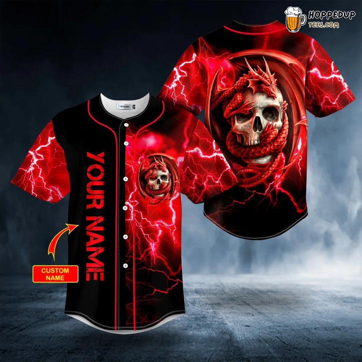 Red Gothic Dragon Skull Unique Baseball Jersey Design Custom