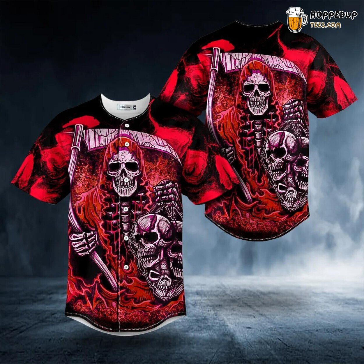 Red Grim Unique Design Reaper Skull Tailored Baseball Jersey