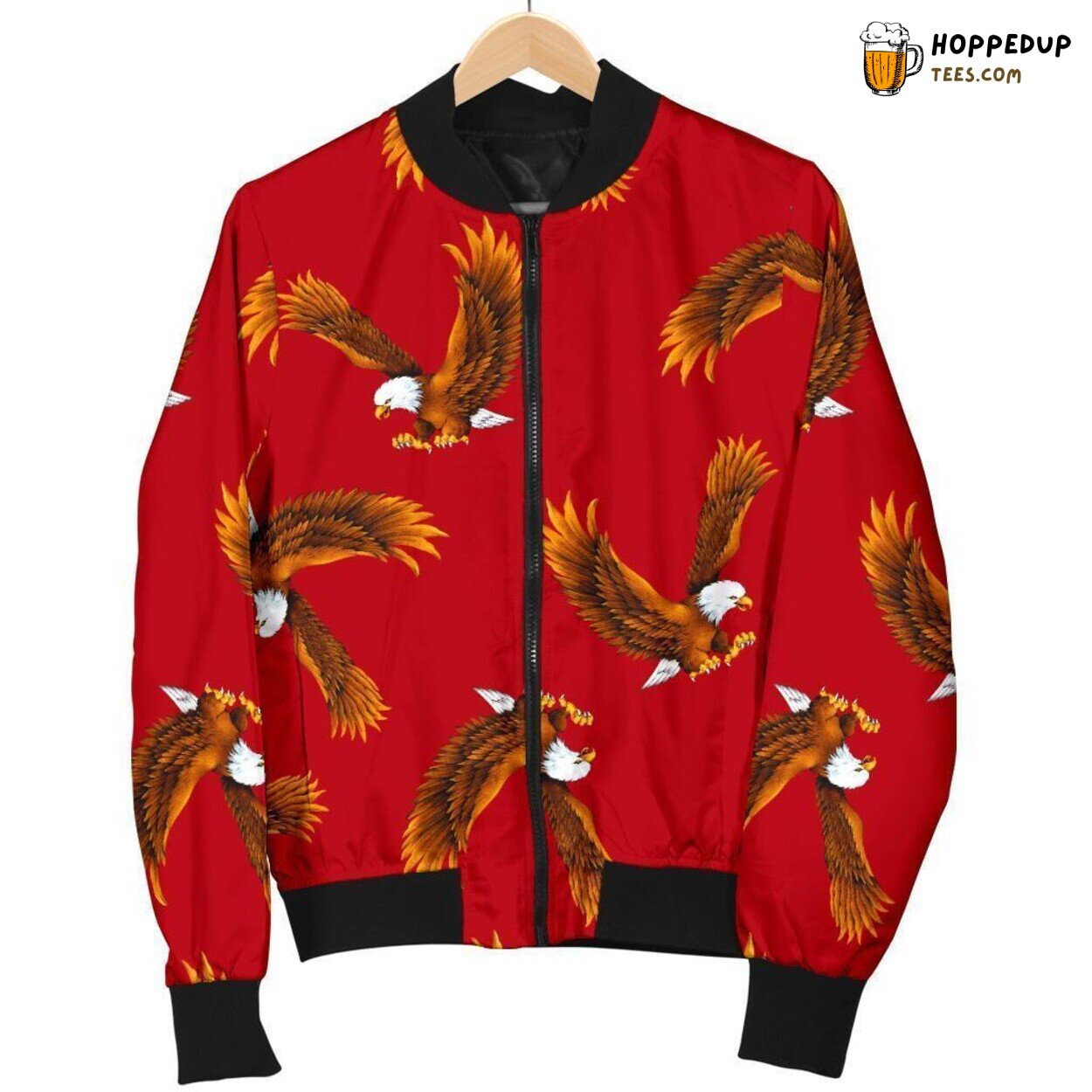 Red Hue Majestic Eagle Men’s Bomber Jacket Unique Pattern Design Essence