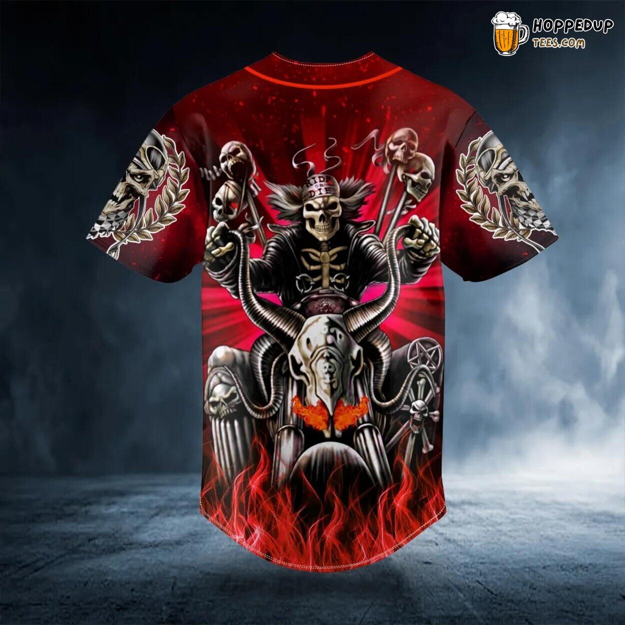 Red Hunt Ghost Racer Skull Baseball Jersey Viking Graphic Tees 3D Print Design