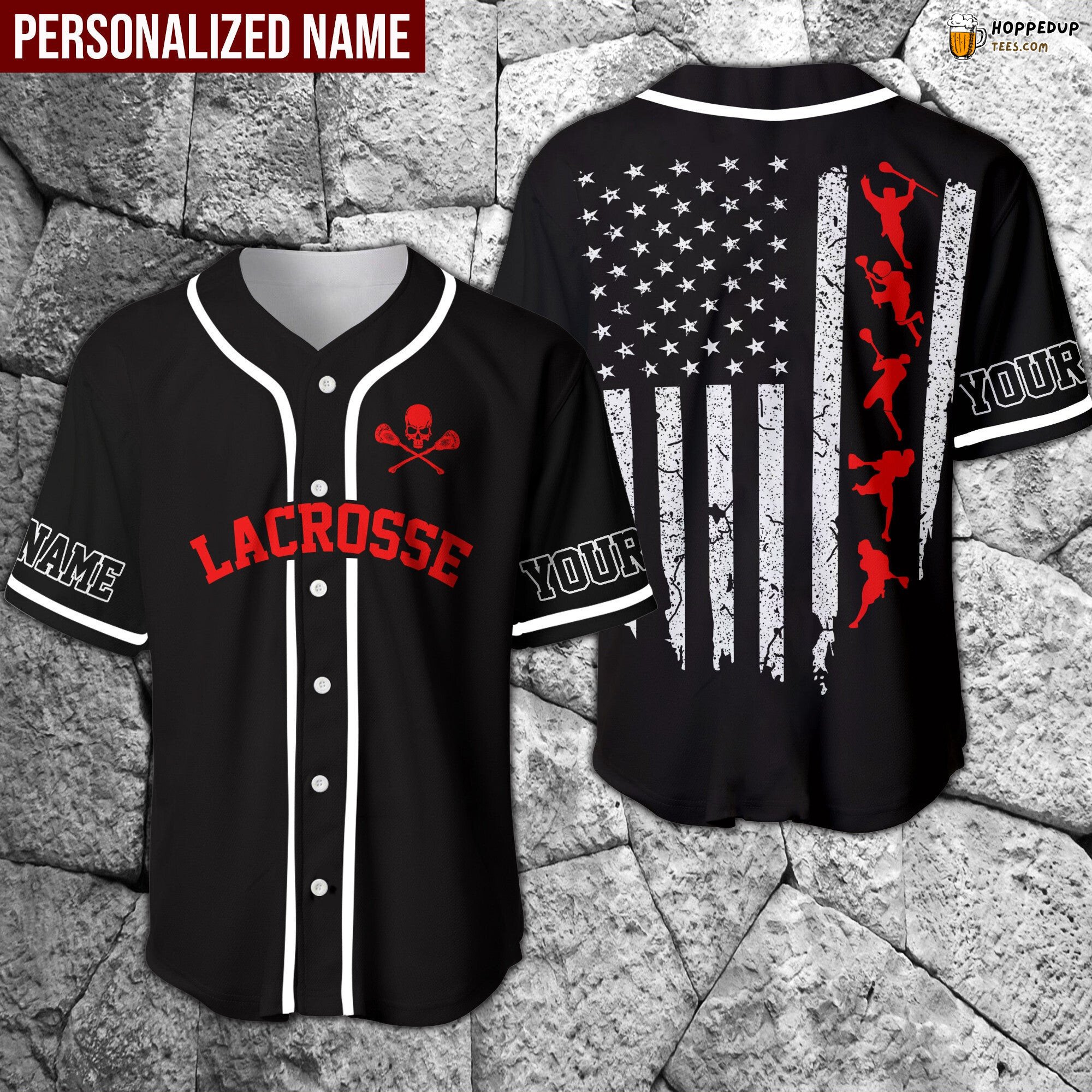 Red Lacrosse Line Art Baseball Jersey Personalized Unique Edition Look