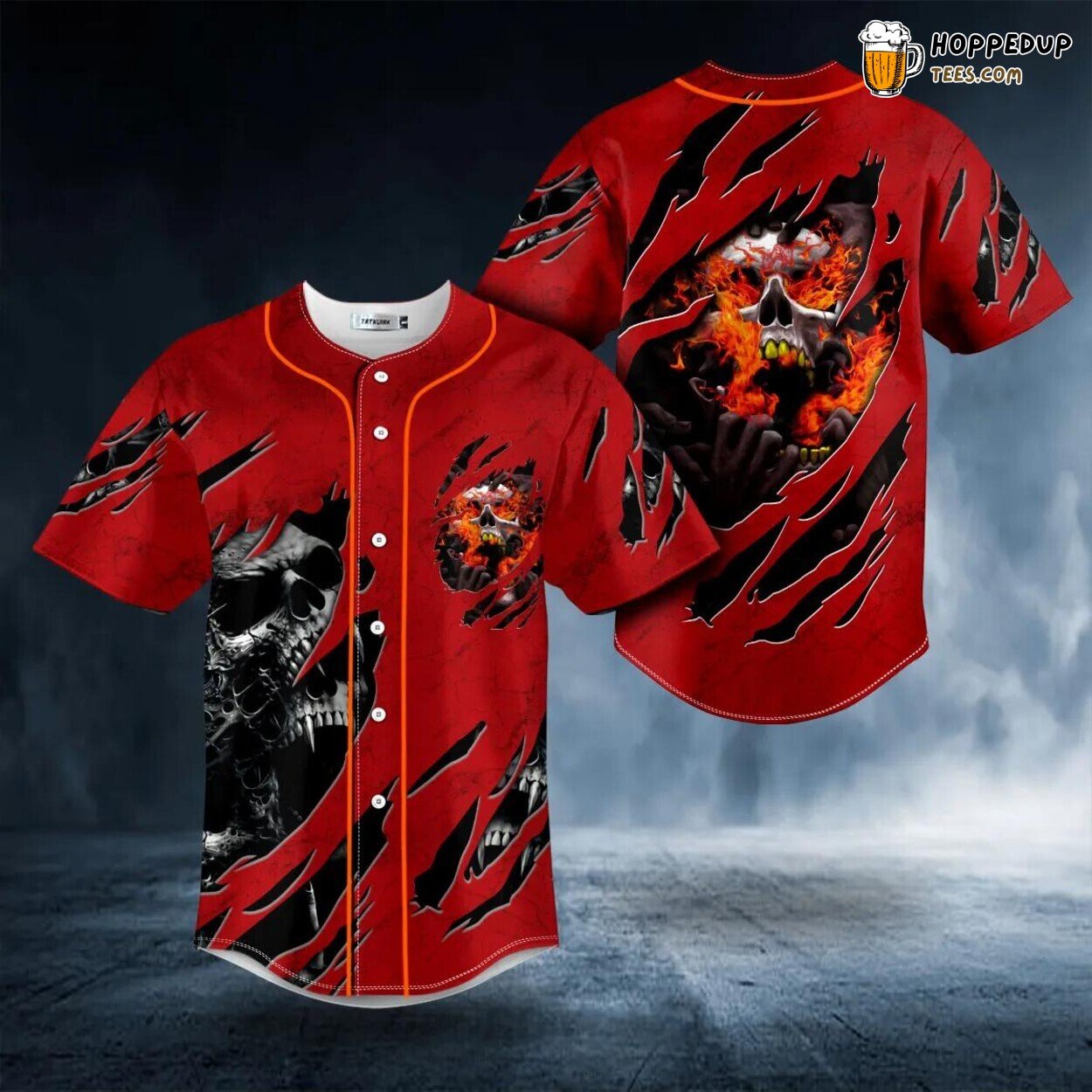 Red Lava Fire Blast Skull Tailored Unique Baseball Jersey Design