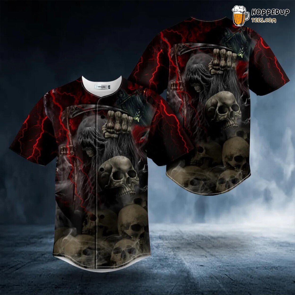 Red Lightning Grim Reaper Hunt Skull Tailored Unique Baseball Jersey