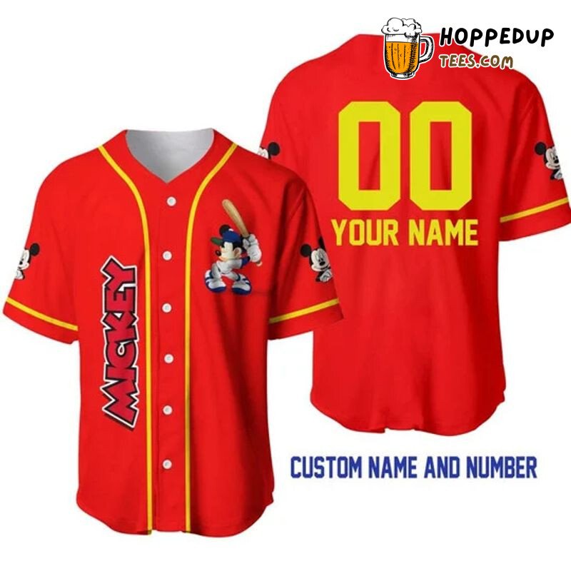 Red Mickey Mouse Baseball Personalized Unisex 3D Print Jersey