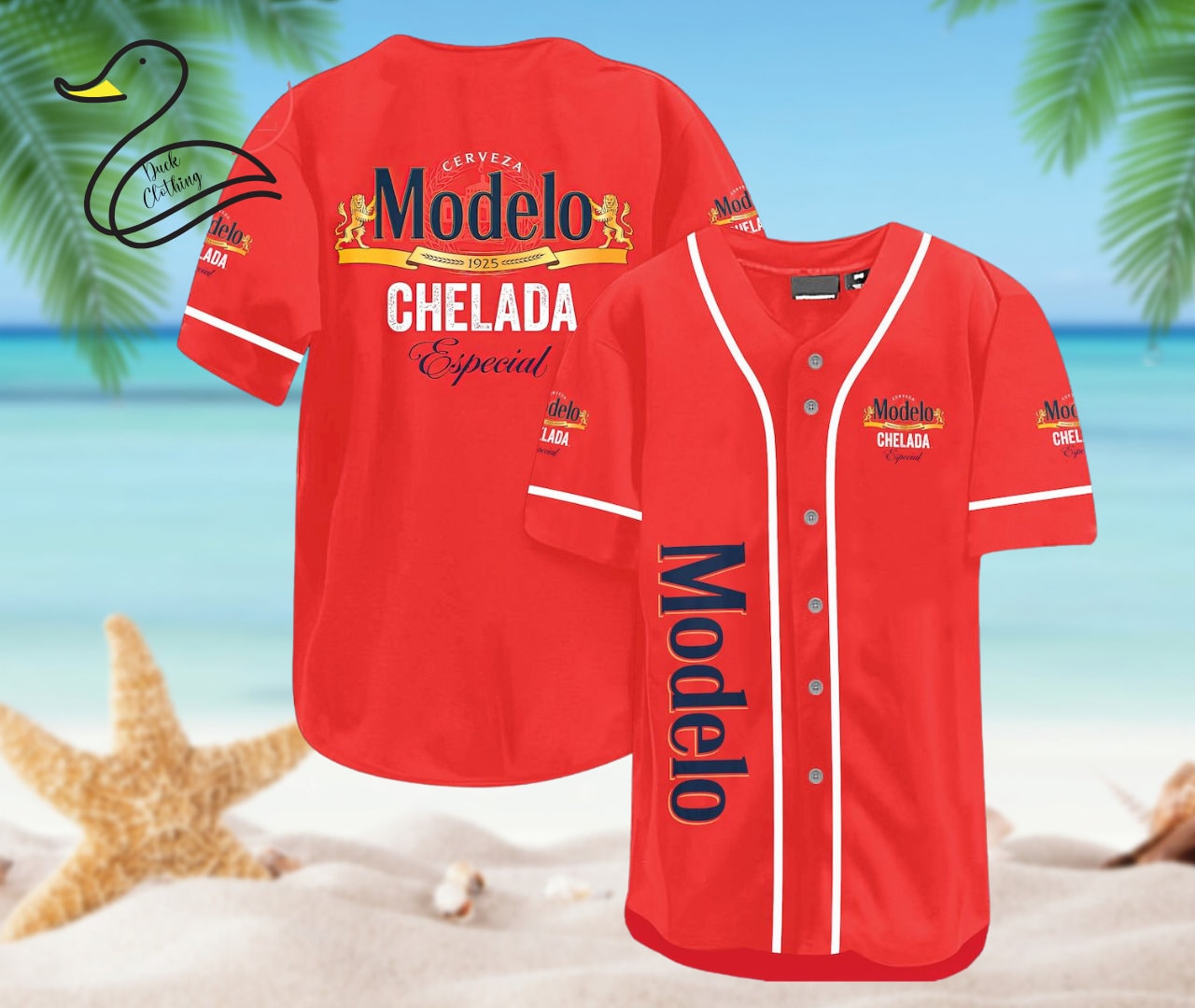 Red Modelo Chelada Beer Themed Baseball Jersey HU