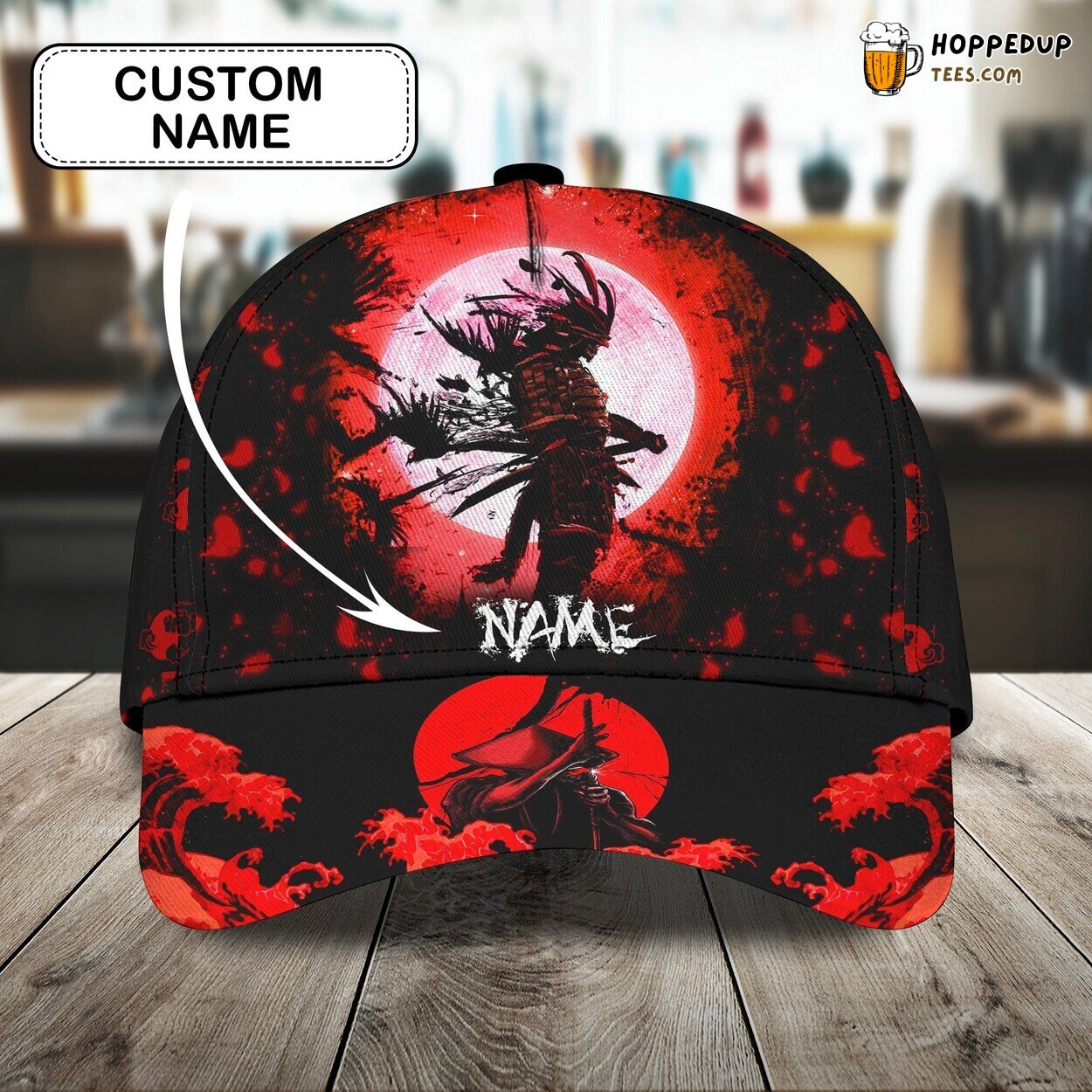 Red Moon Samurai Classic 3D Cap Personalized Name Authentic Premium Edition