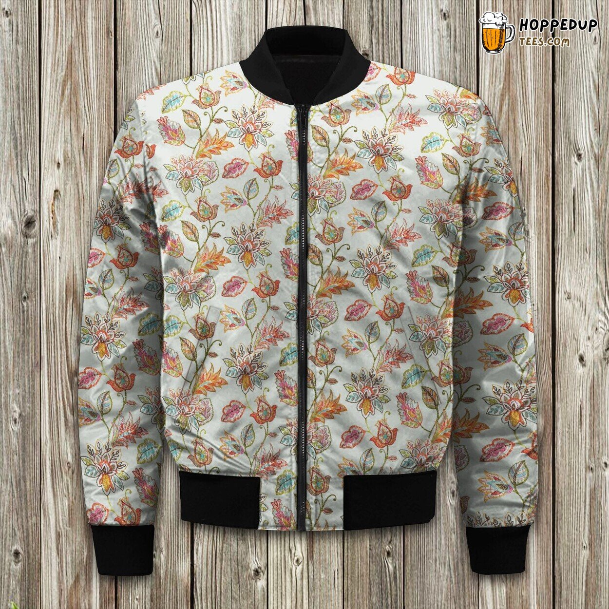 Red Orange Geometric Floral Bomber Jacket