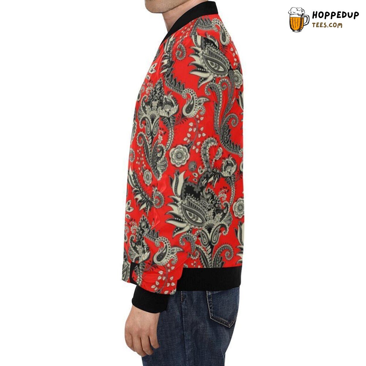 Red Paisley Art Print Bomber Jacket Men’s Fashionable Classic Design Piece