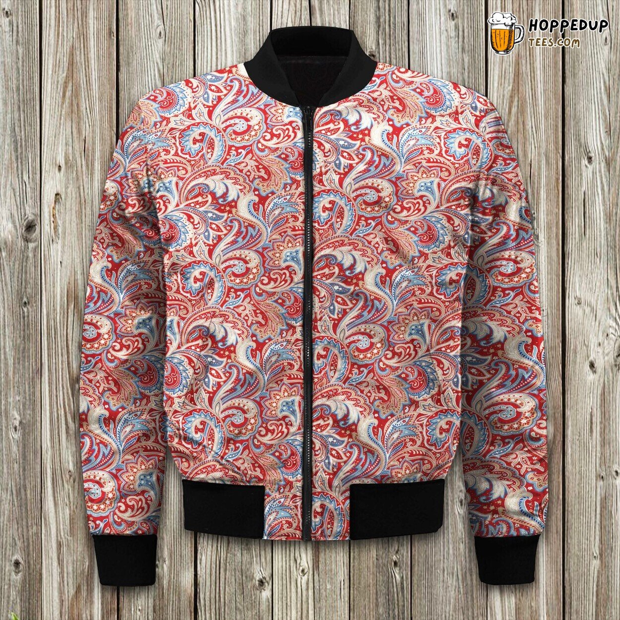Red Paisley Multicolor Spruce Winter Bomber Jacket Unique Fashion Coat