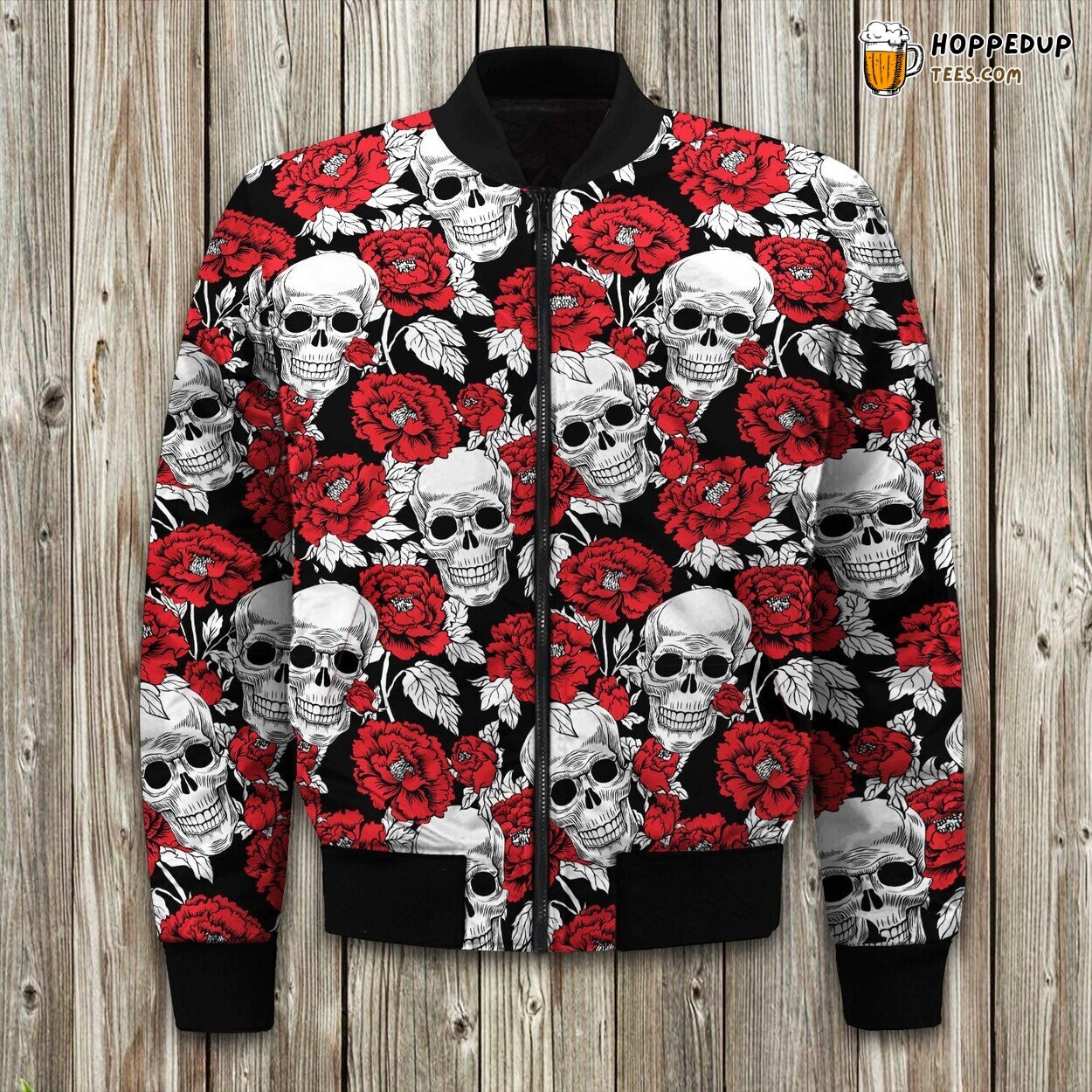 Red Peony Skull Pr Bomber Jacket