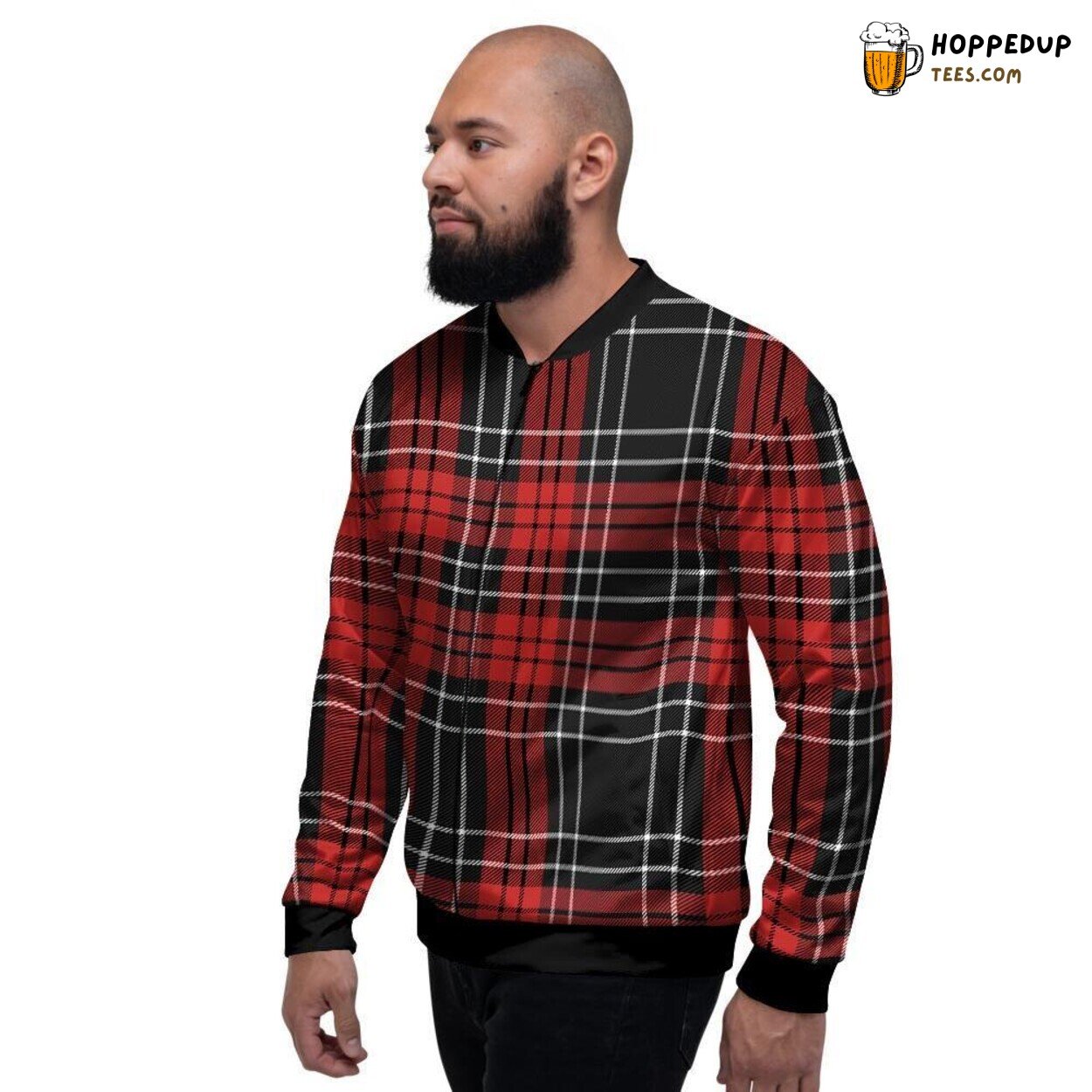 Red Plaid Scottish Christmas Tribute Men’s Bomber Jacket Classic Festive Elegance