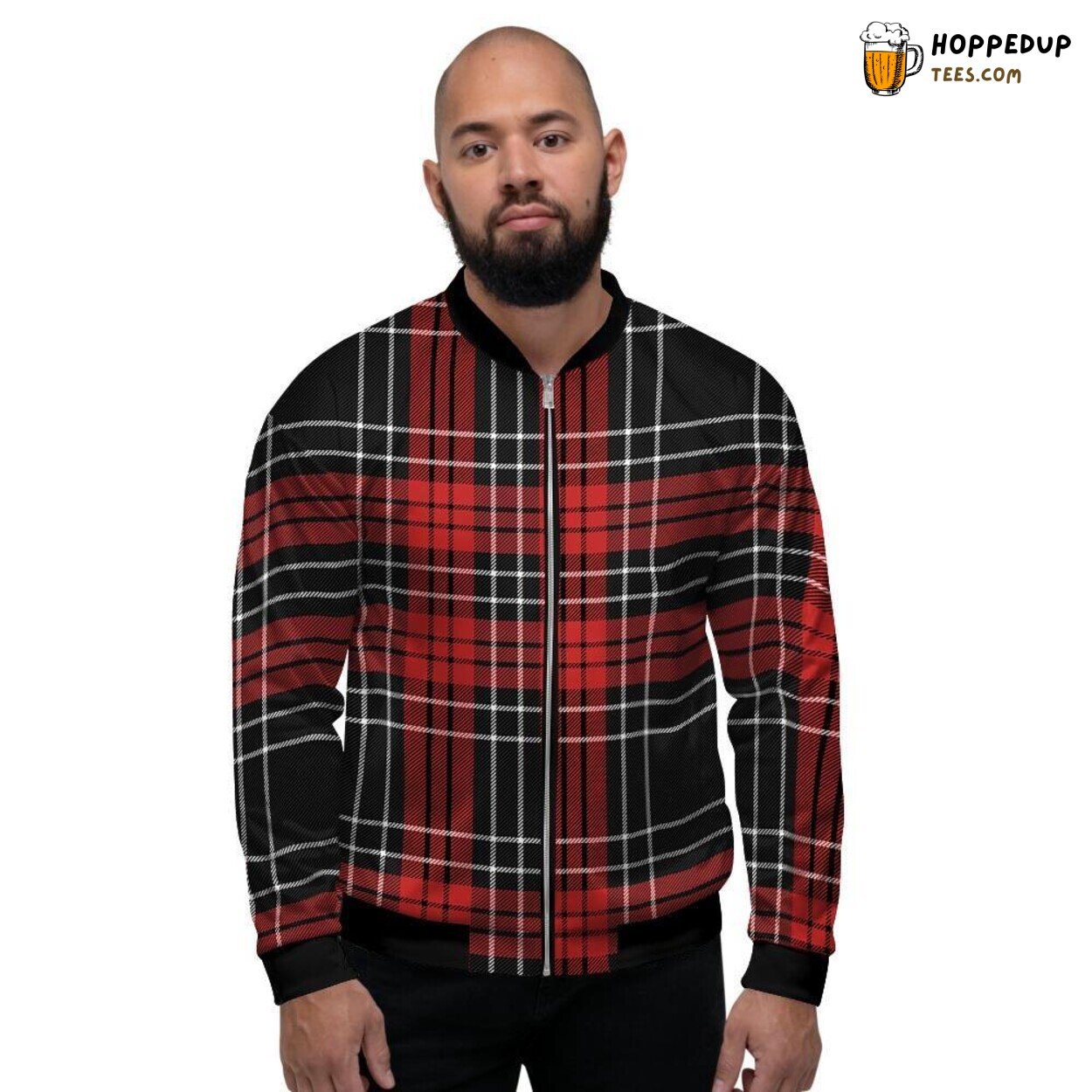Red Plaid Scottish Christmas Tribute Men’s Bomber Jacket Classic Festive Elegance