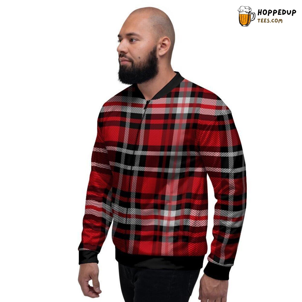 Red Plaid Tartan Artistic Print Design Men’s Bomber Jacket Scottish Pattern