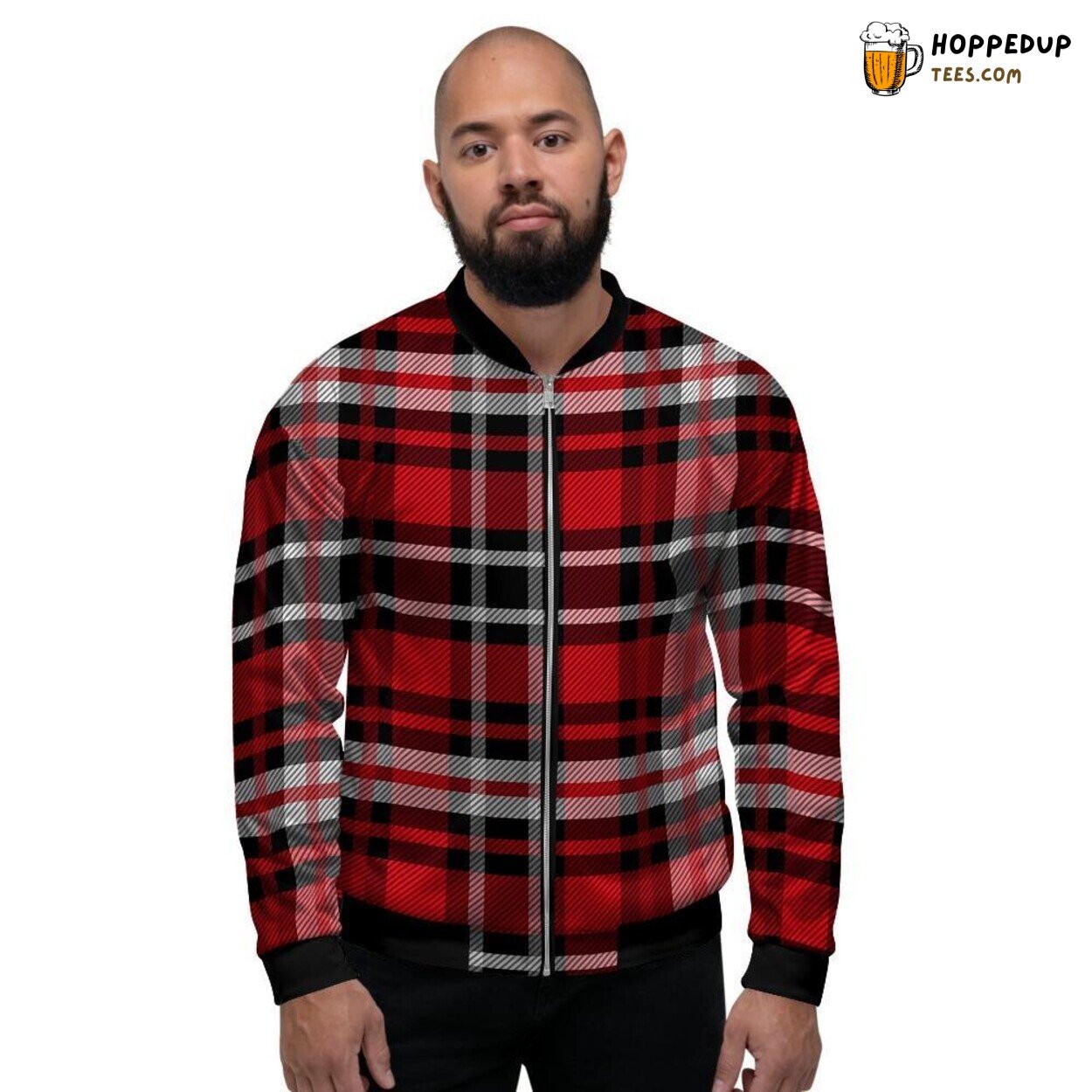 Red Plaid Tartan Artistic Print Design Men’s Bomber Jacket Scottish Pattern