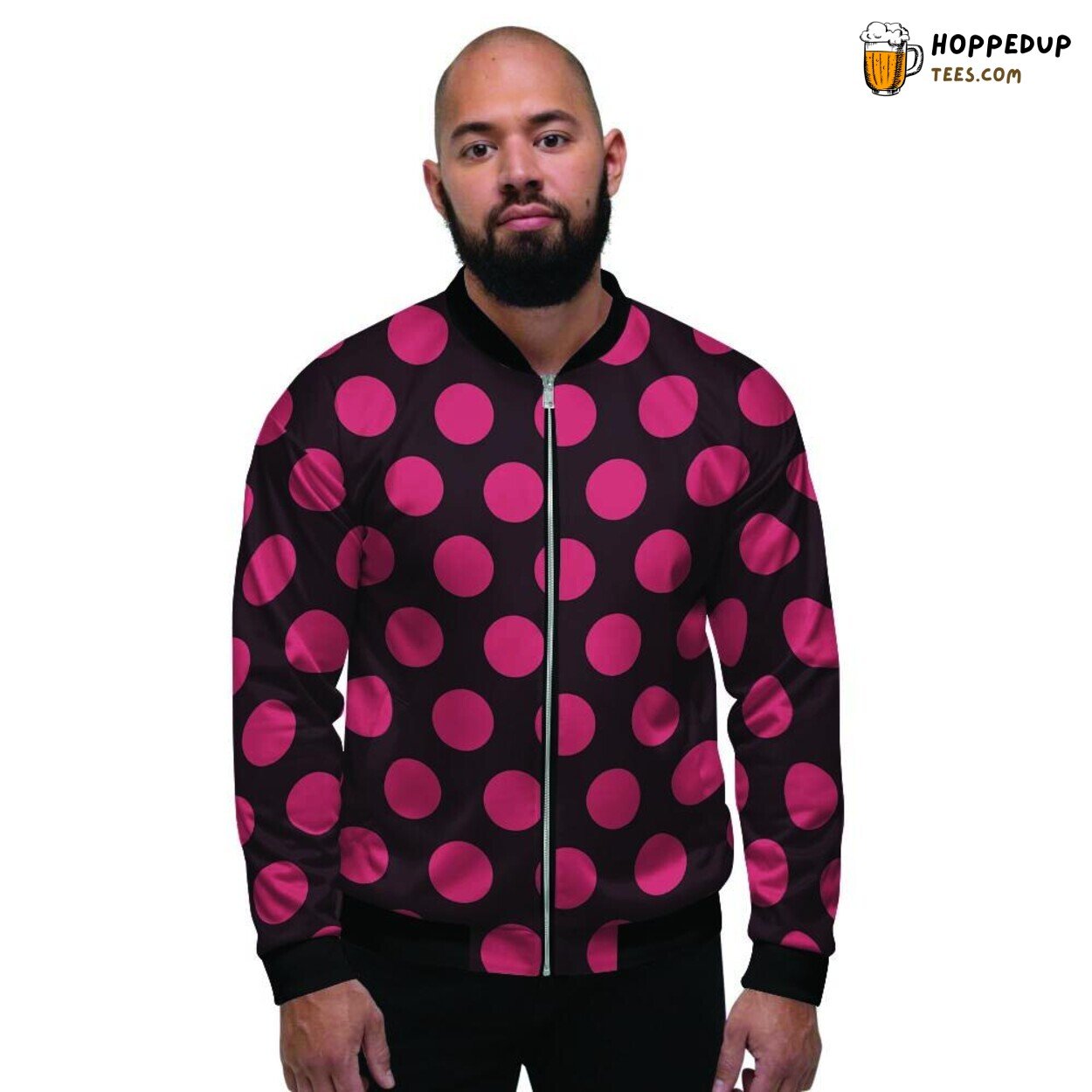 Red Polka Dot Classic Black Design Men’s Bomber Jacket Retro Elegance Display