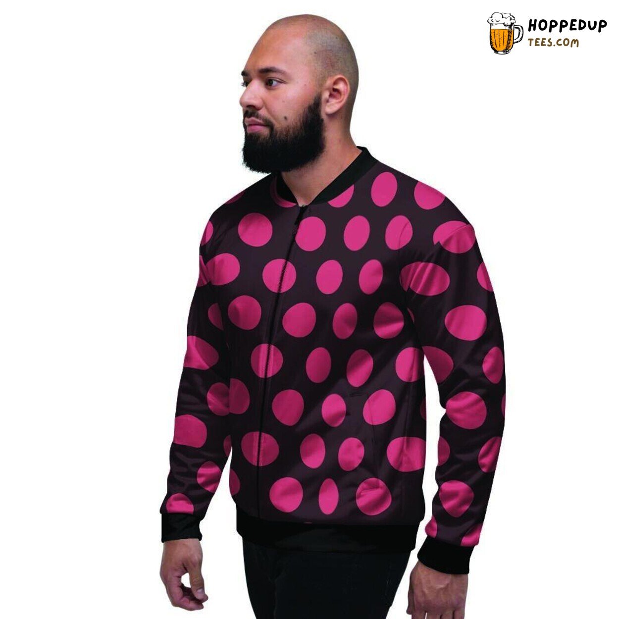 Red Polka Dot Classic Black Design Men’s Bomber Jacket Retro Elegance Display