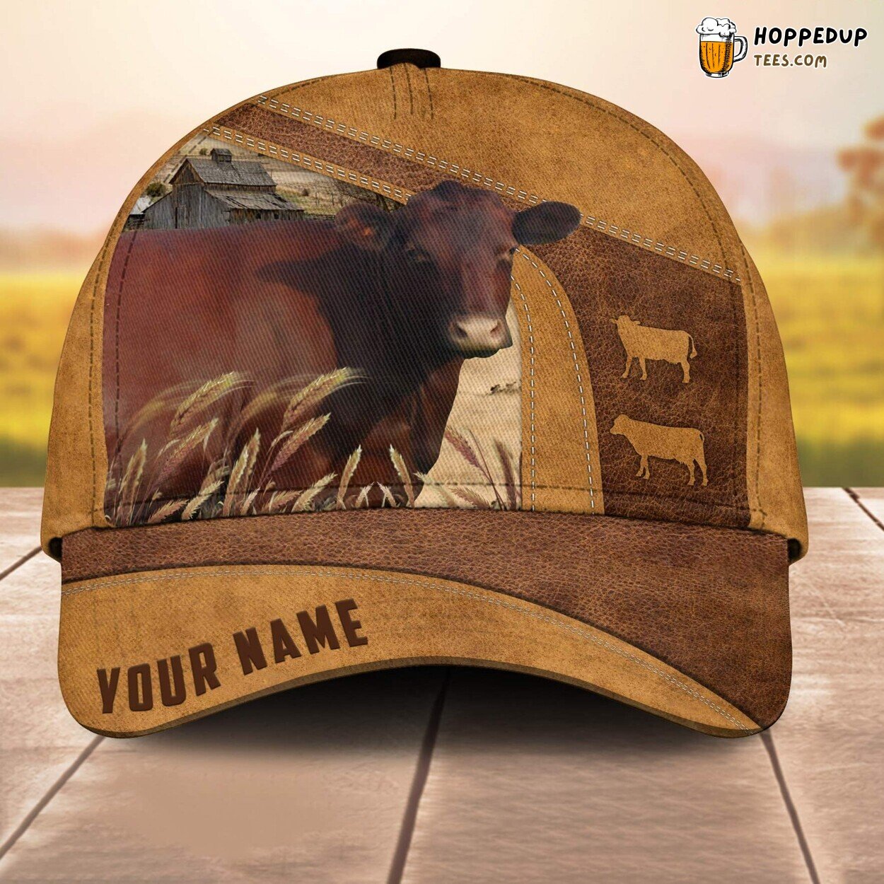 Red Poll Retro Custom Baseball Cap Farm Lovers 3D Print Animal Leather