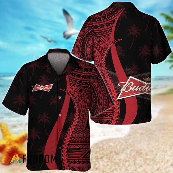 Red Polynesian Budweiser Hawaiian Shirt HU