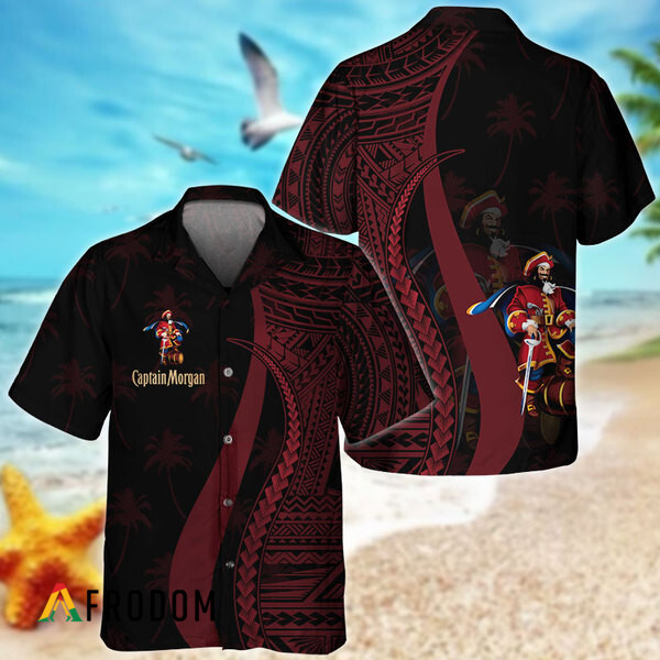 Red Polynesian Captain Morgan Hawaiian Shirt HU