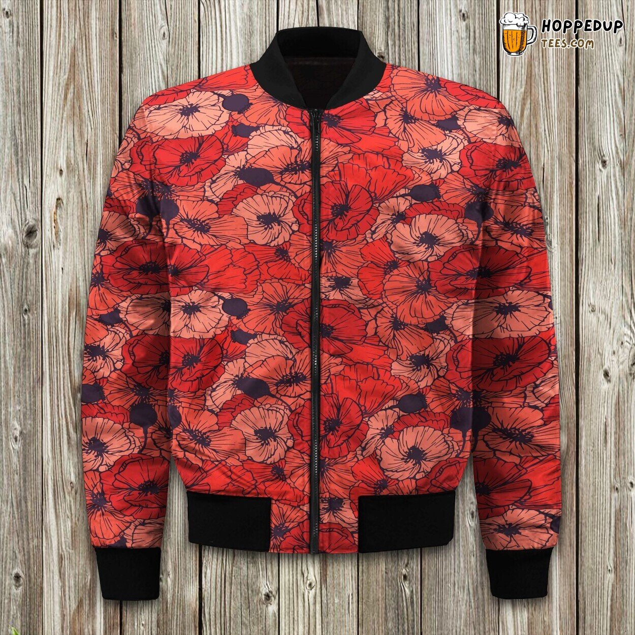 Red Poppy Floral Bomber Jacket