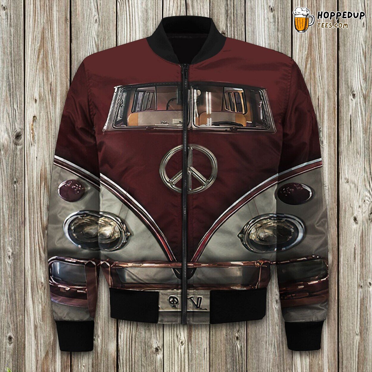 Red Retro Hippie Bomber Jacket