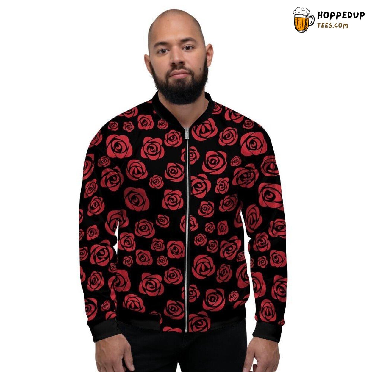 Red Rose Floral Doodle Art Design Men’s Bomber Jacket Creative Sketch Fashion