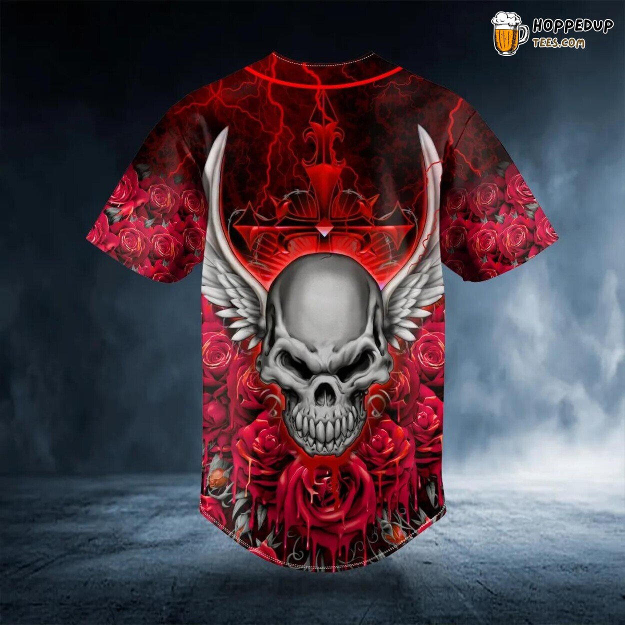 Red Roses Angel Winged Skull Baseball Jersey Graphic Tees 3D Print Special