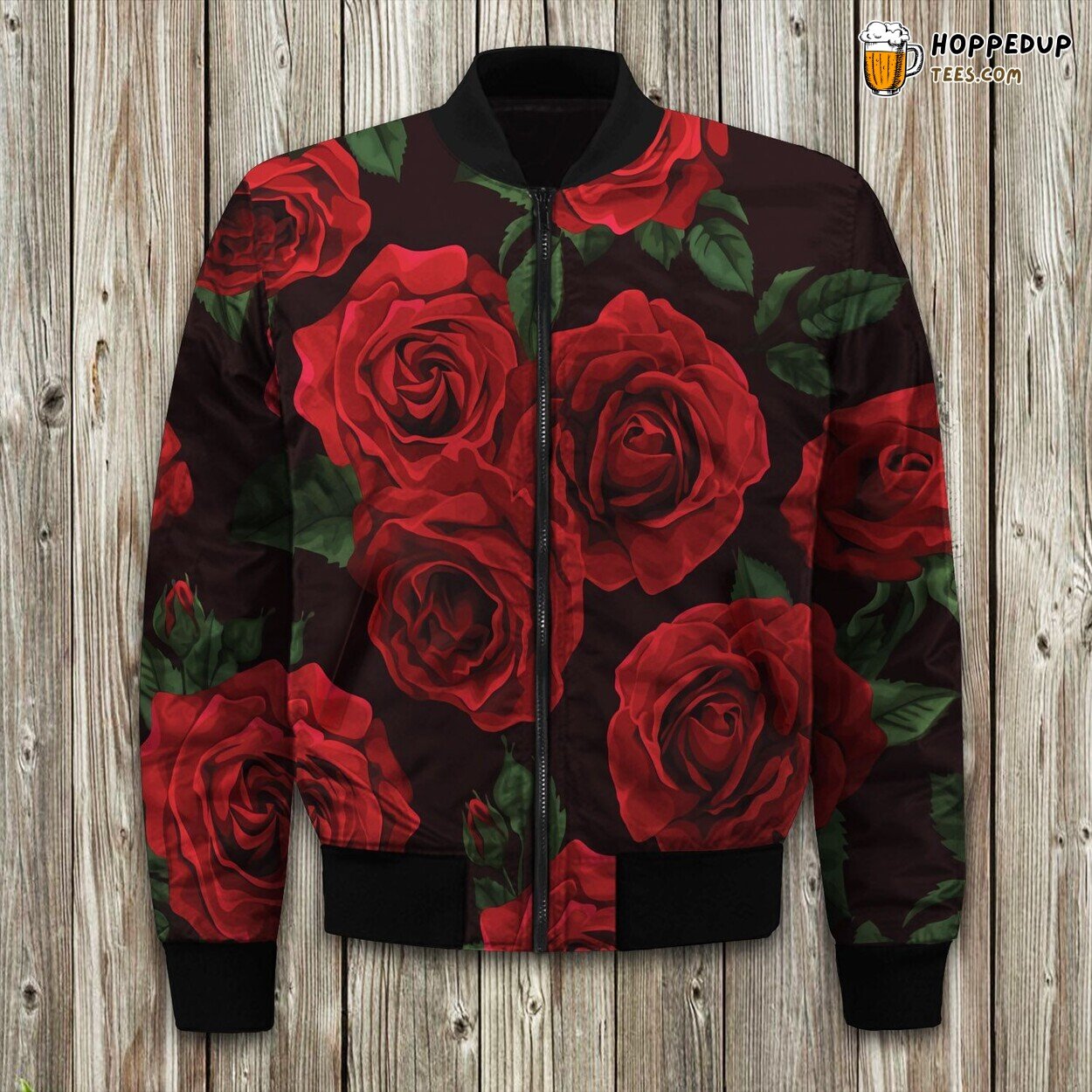 Red Roses Flowers Floral Bomber Jacket
