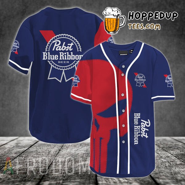 Red Skull Pabst Blue Ribbon Inspired Baseball Jersey Distinct Design Style