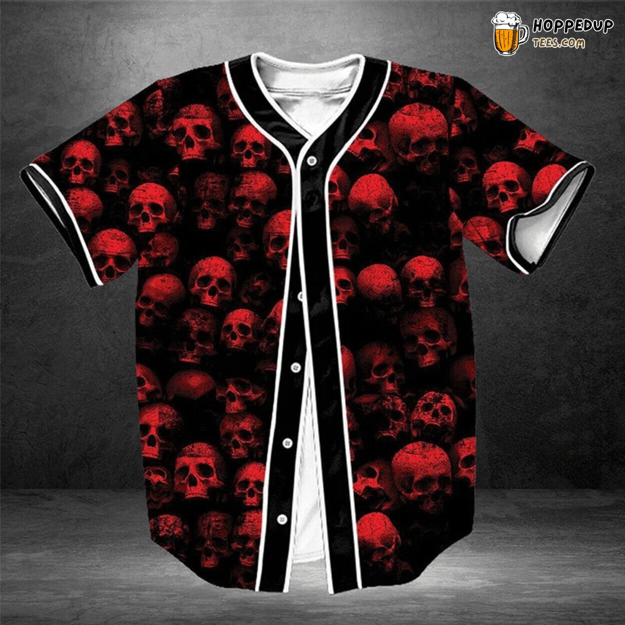 Red Skull Pattern Baseball Tee Jersey Shirt Printed 3D