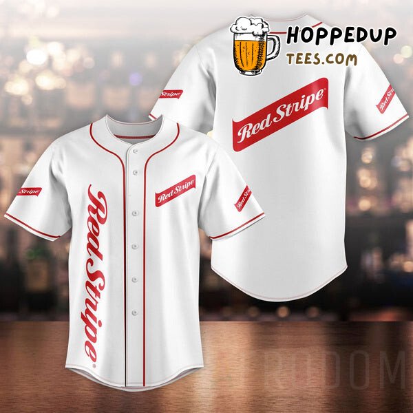 Red Stripe Beer Themed Unisex White Baseball Jersey Distinctive Design