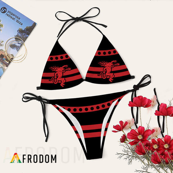 Red Stripe Fireball Triangle Bikini Set Swimsuit HU