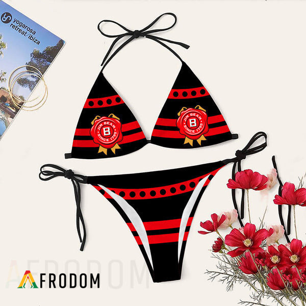 Red Stripe Jim Beam Triangle Bikini Set Swimsuit HU