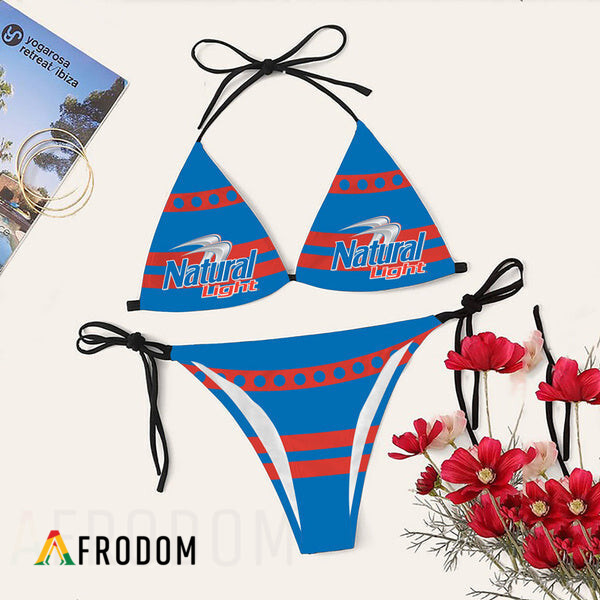 Red Stripe Natural Light Triangle Bikini Set Swimsuit HU