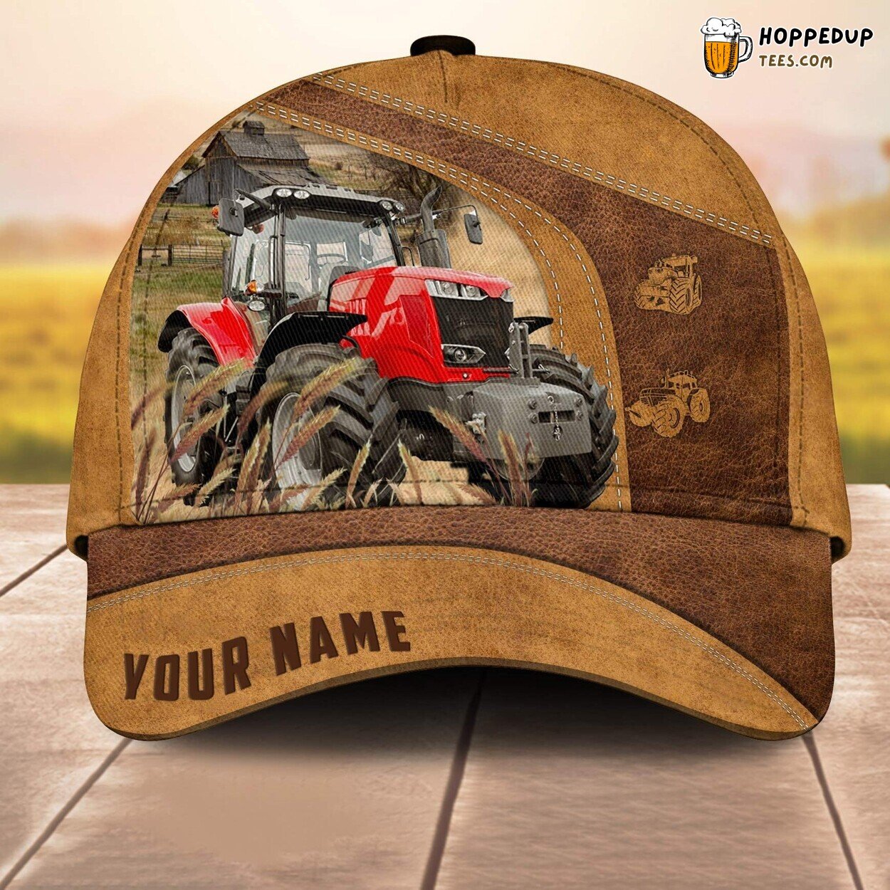 Red Tractor Custom Baseball Cap Farm Lovers 3D Print Animal Leather Pattern