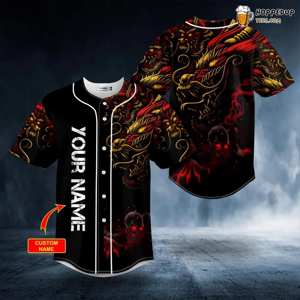 Red Yellow Dragon Authentic Skull Baseball Jersey Unique Design Edition