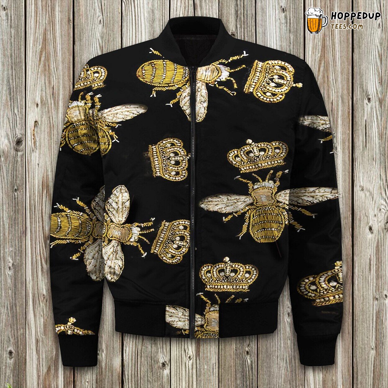 Regal Bee Crown Emblem Winter Bomber Jacket Timeless Classic Appeal