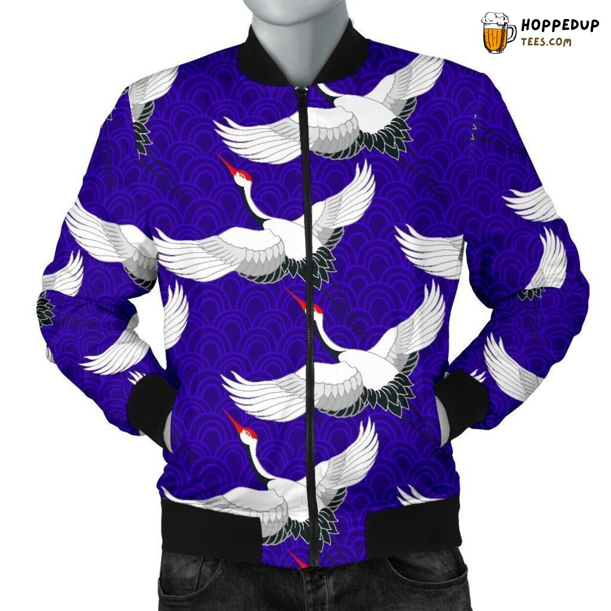 Regal Heron Essence Men’s Bomber Jacket Unique Design Pattern Display Art