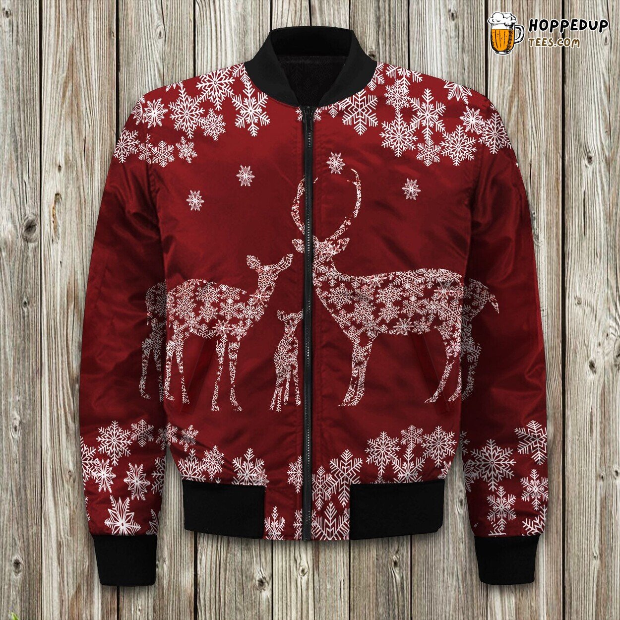 Reindeer Family Red Christmas Bomber Jacket