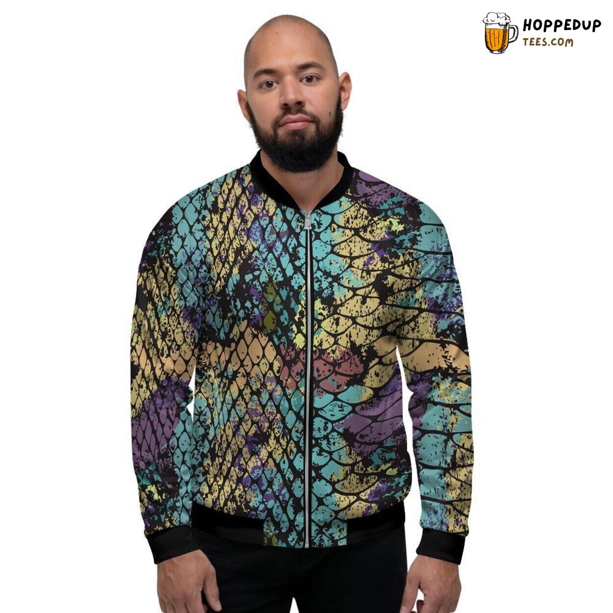 Reptilian Snakeskin Pattern Design Men’s Bomber Jacket Exotic Animal Print Look