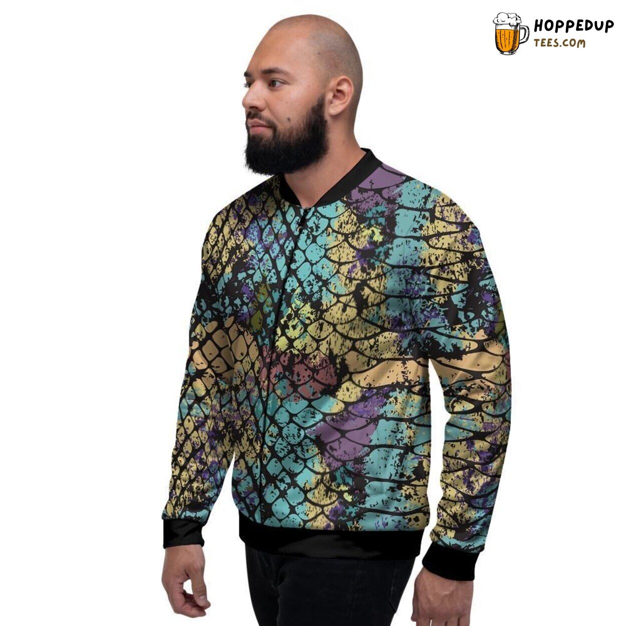 Reptilian Snakeskin Pattern Design Men’s Bomber Jacket Exotic Animal Print Look