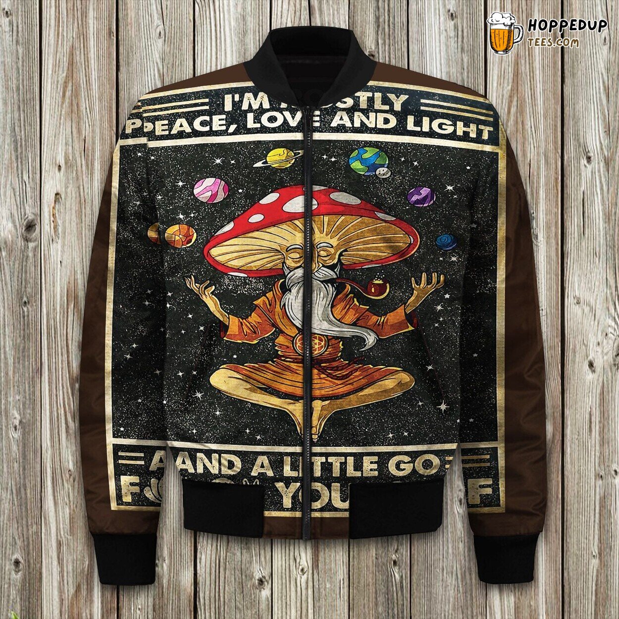 Retro Black Mushroom Mostly Peace Bomber Jacket