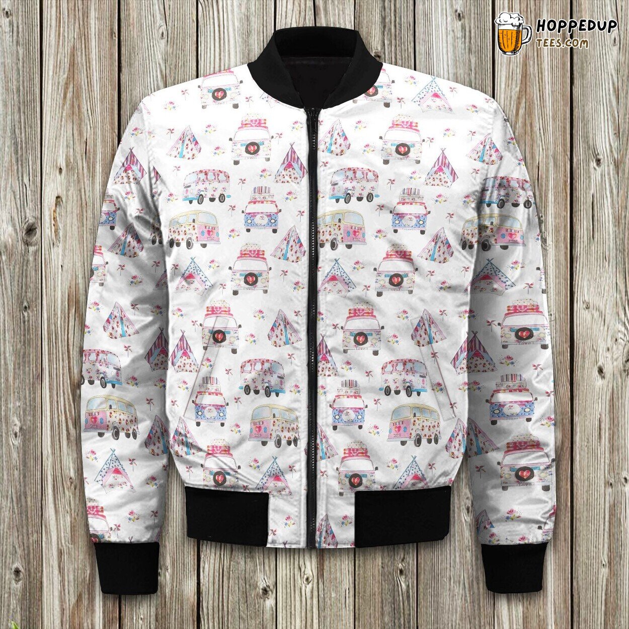 Retro Campervan Essence Winter Bomber Jacket Tailored Unique Elegance Design