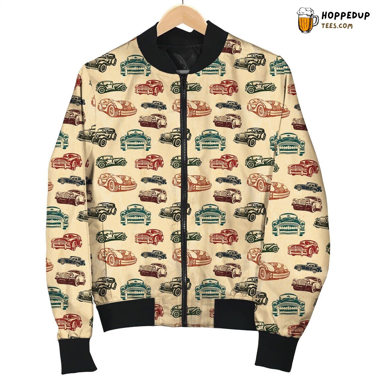 Retro Car Design Bomber Jacket Nostalgic Winter Drive in Stylish Comfort