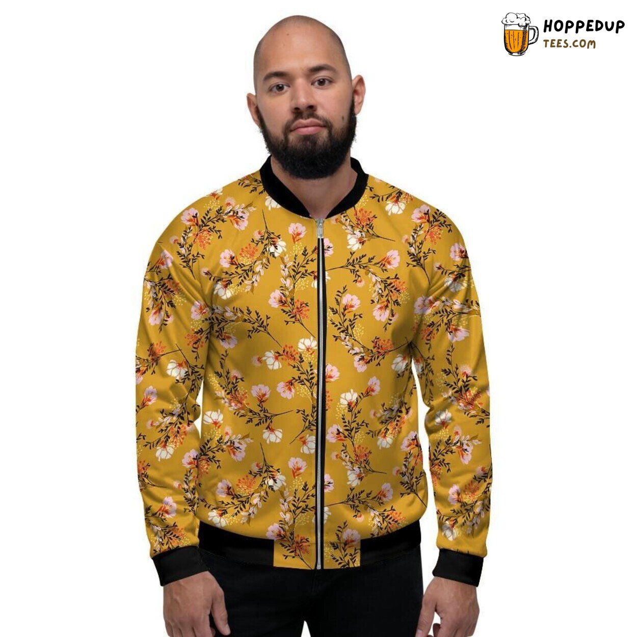 Retro Floral Yellow Design Men’s Bomber Jacket Vintage Inspired Flower Print