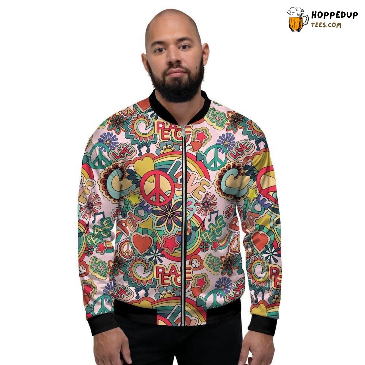 Retro Inspired Hippie Design Men’s Bomber Jacket Classic 60s 70s Style Look