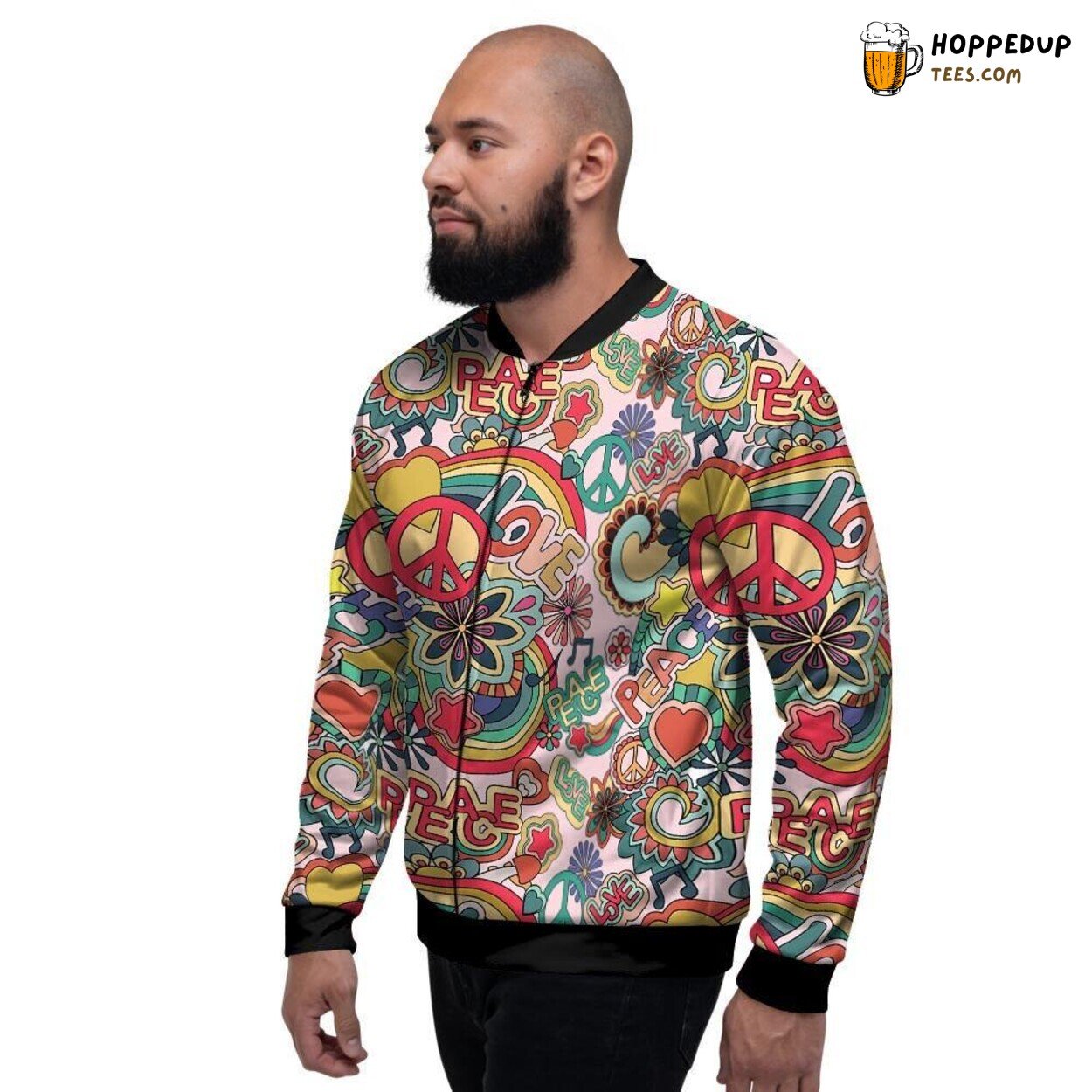 Retro Inspired Hippie Design Men’s Bomber Jacket Classic 60s 70s Style Look