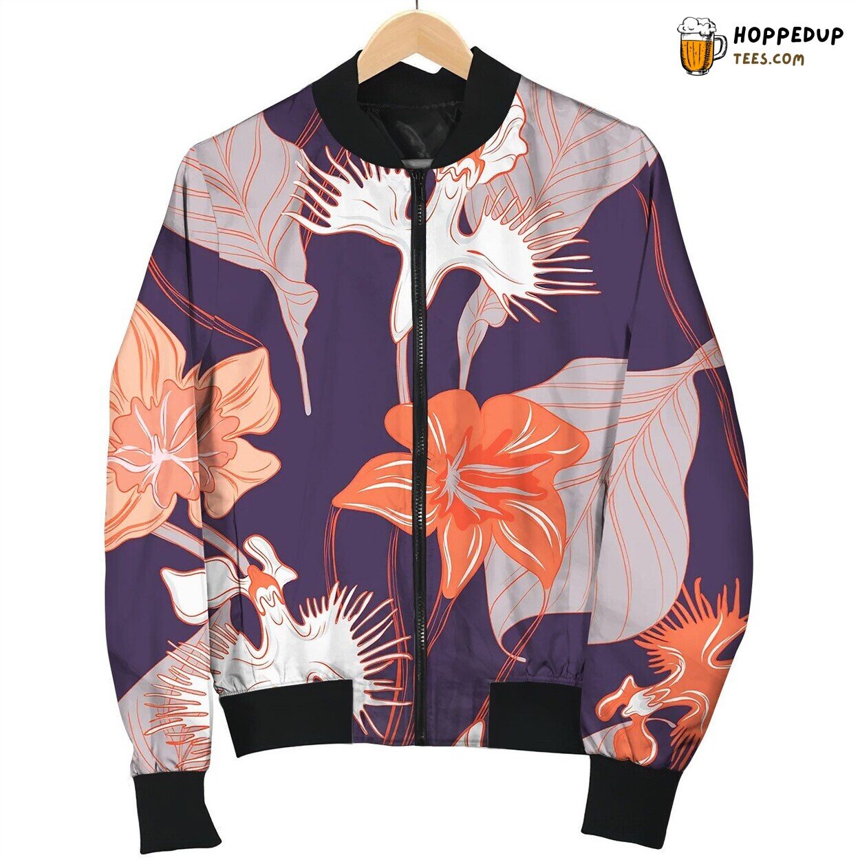 Retro Orchid Floral Pattern Seamless Cloth Bomber Jacket